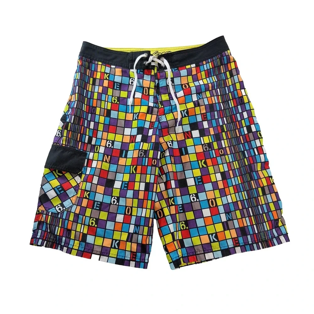 Nike 6.0 Board Shorts Mens 28 Multicolor Grid Graphic Cargo Pocket Swim Trunks